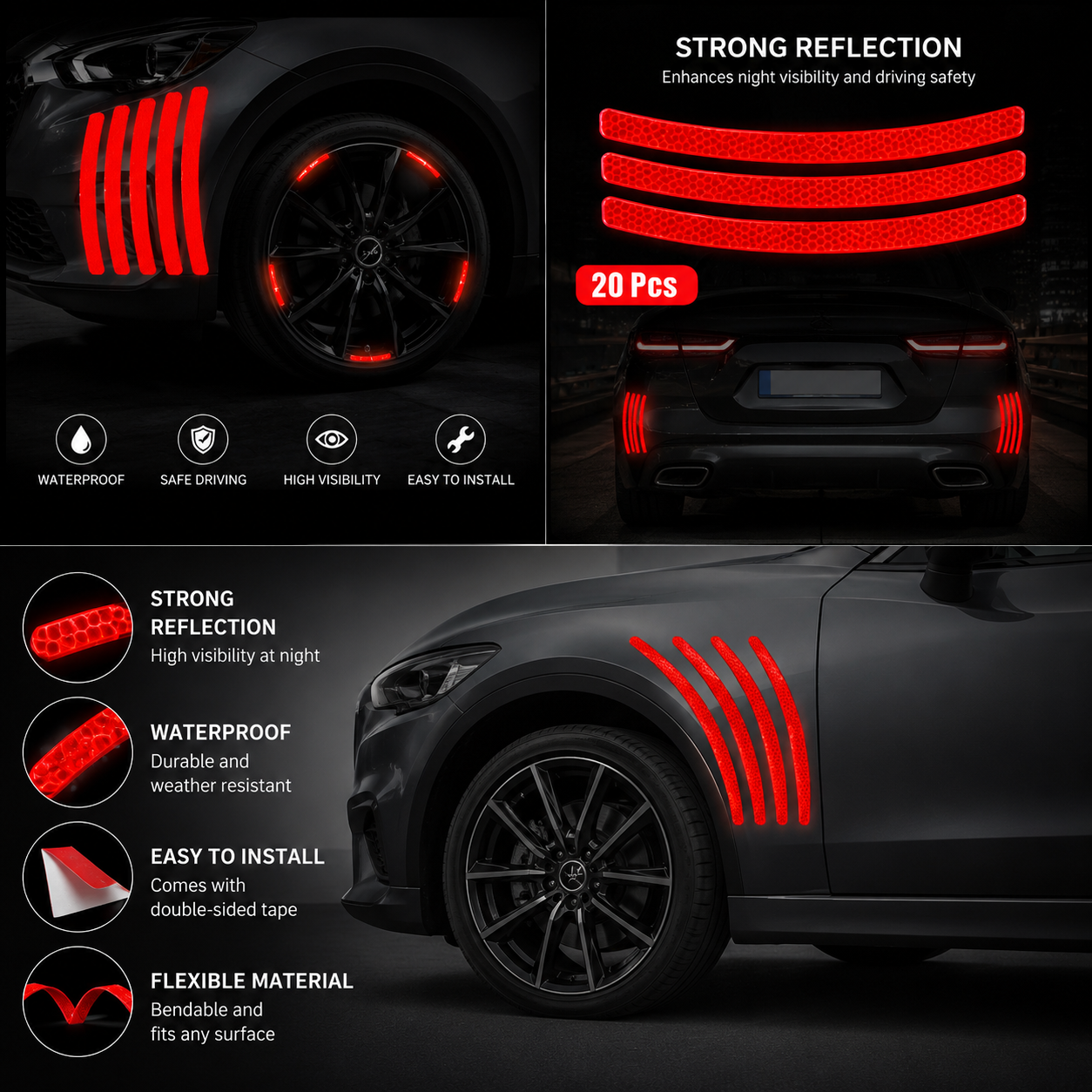 Red Rim Sign Safety Reflective Decal Stickers Waterproof